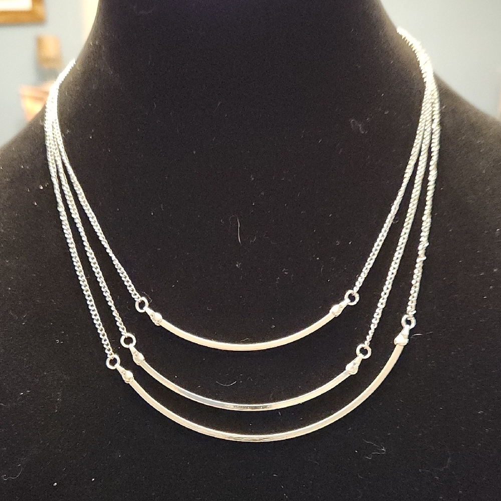Elegant Silver Triple Layer Necklace